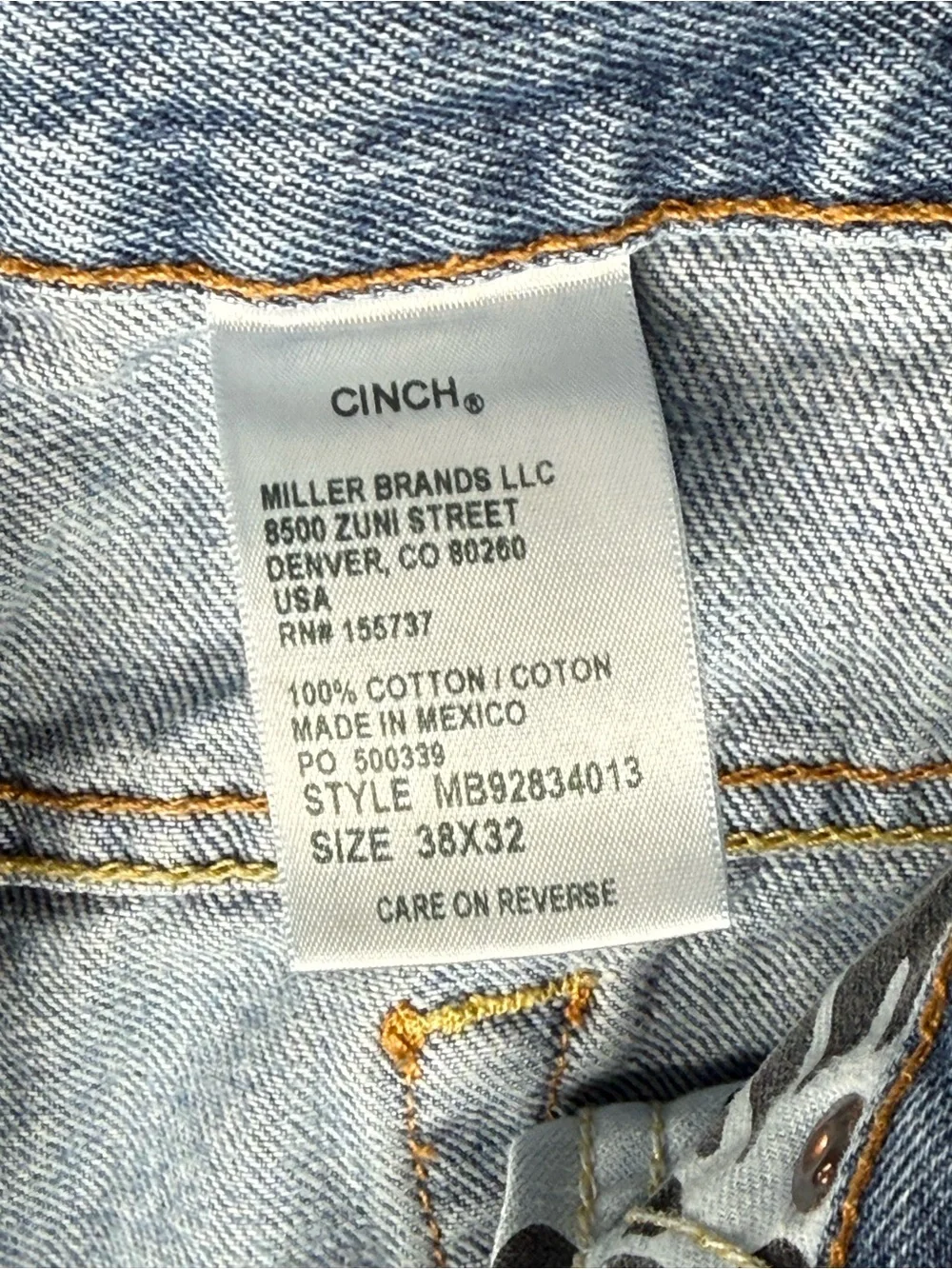 Cinch Mens White Label Jeans 38×32 Relaxed Rigid Dark Stone Western MB92834013